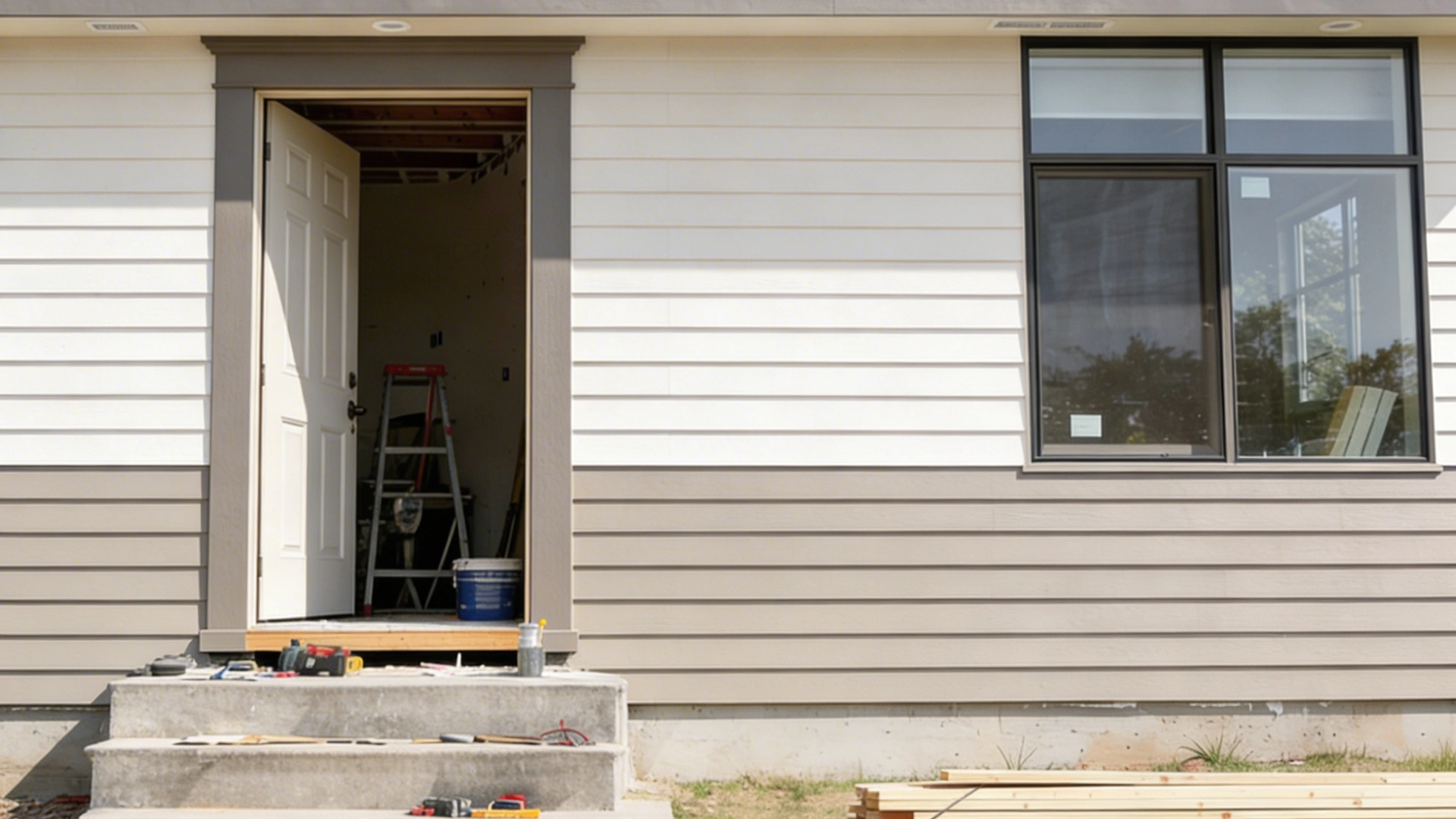 ADU entry renovation with ladders and framing work in Los Angeles by Your ADU Guy