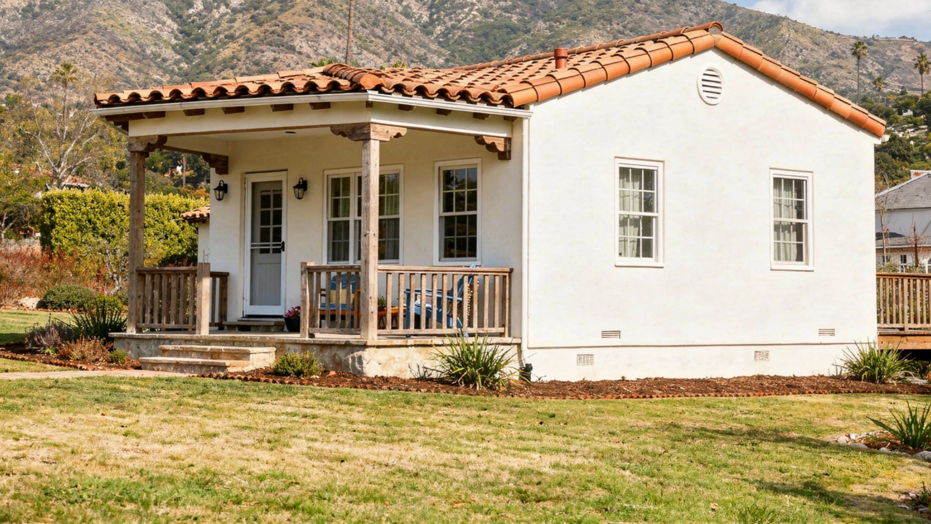 detached ADU with front porch and Spanish tile roof in Los Angeles backyard by Your ADU Guy