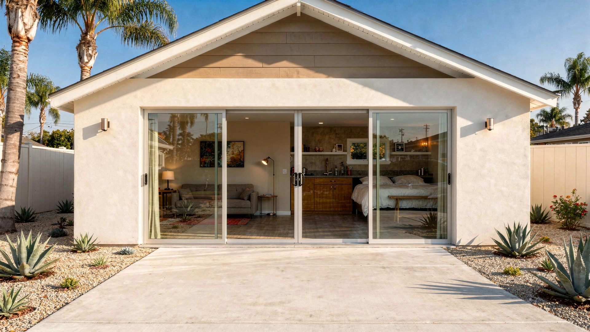 newly built garage conversion ADU with patio and landscaping in Los Angeles by Your ADU Guy