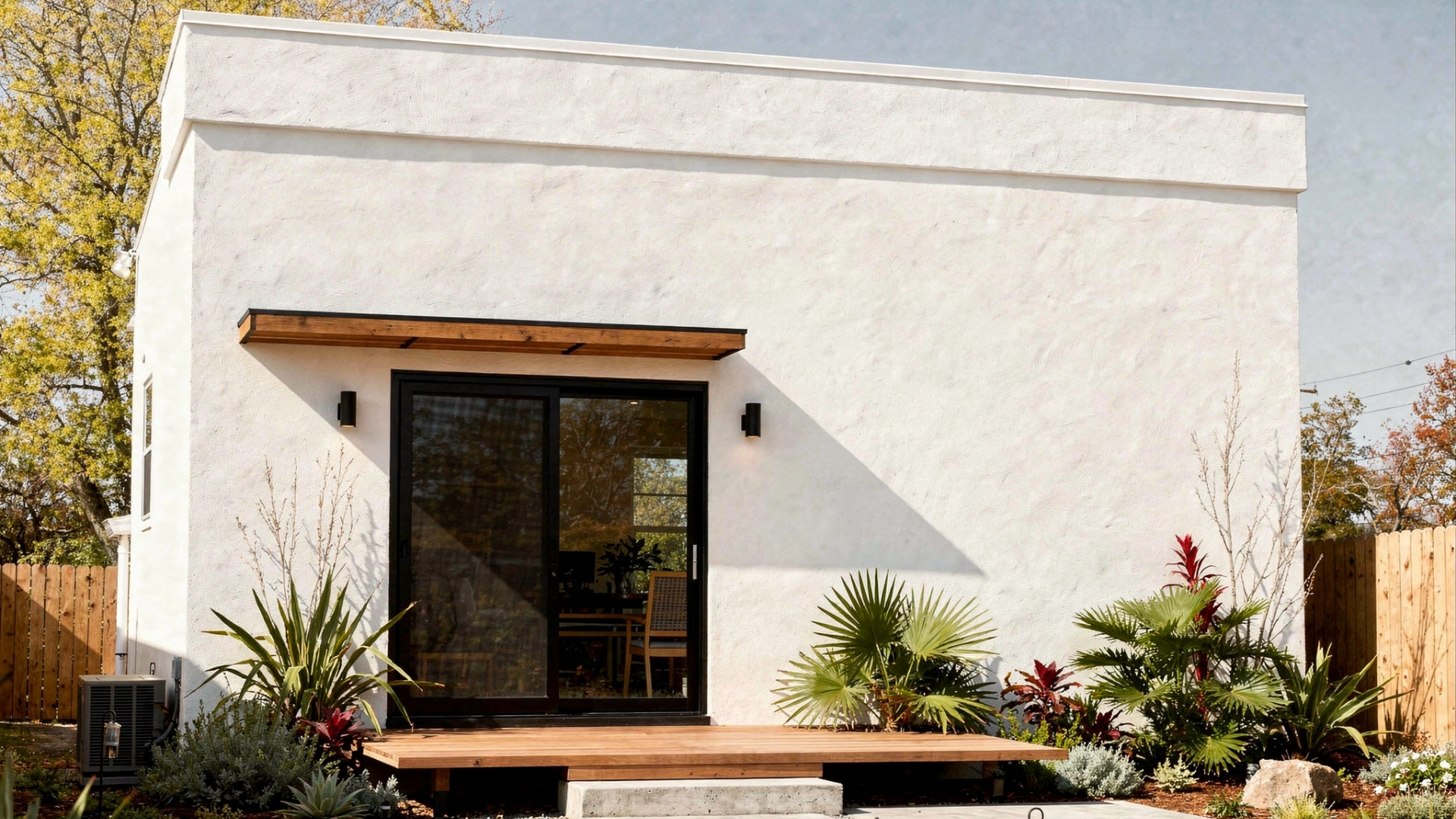 modern white ADU with wood deck and minimal landscape design in Los Angeles by Your ADU Guy